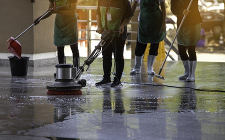 cleaning a polished concrete floor