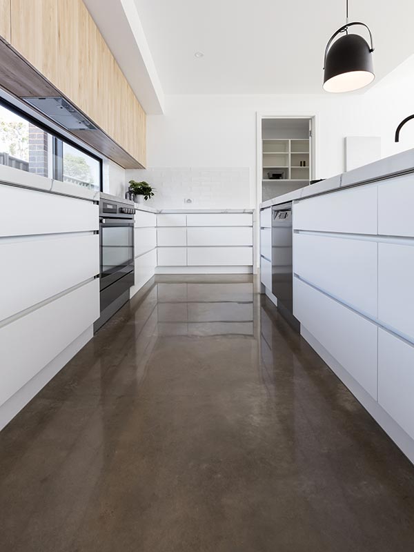 Durable polished concrete kitchen floor