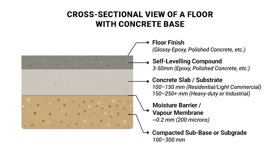 cross sectional view concrete substrate floor levelling